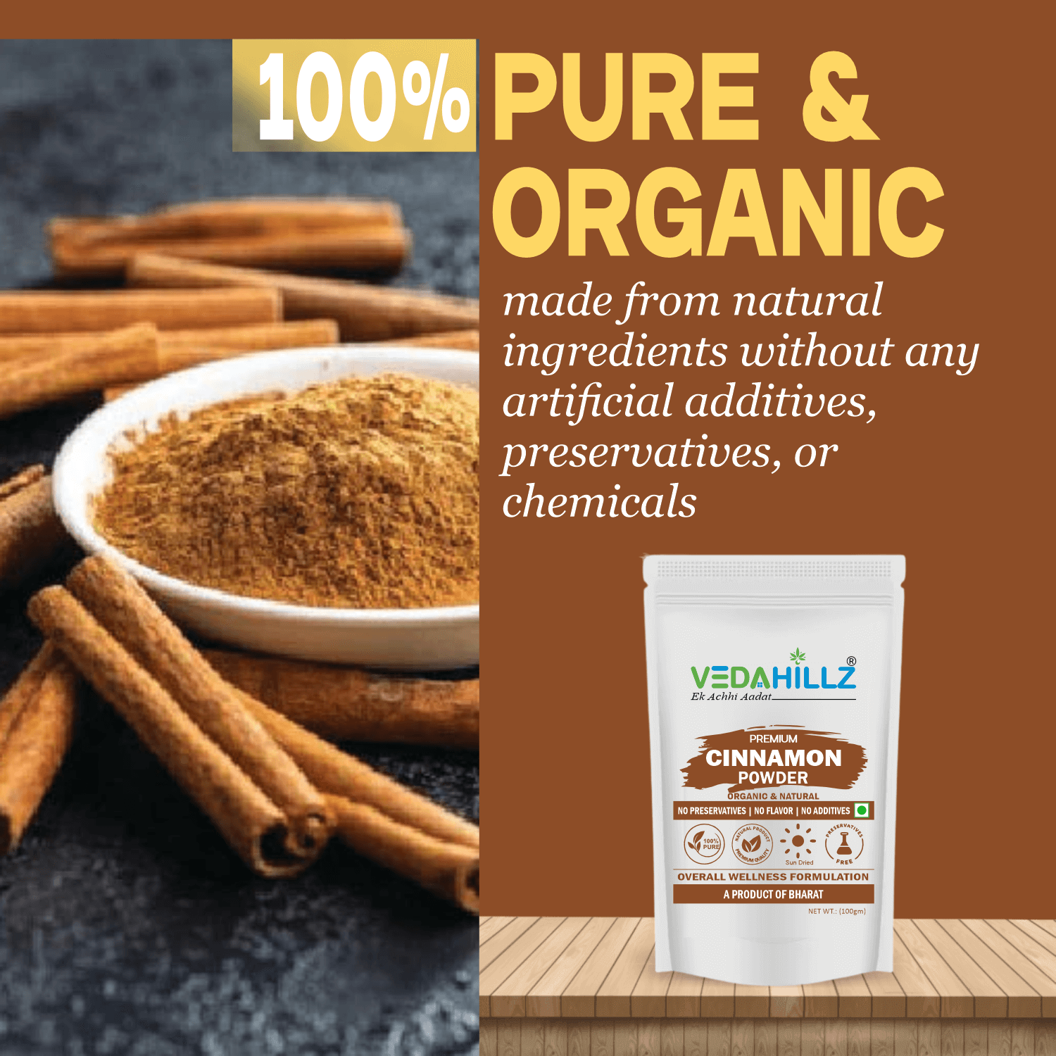 Vedahillz Cinnamon Powder for Cooking and Health Made from Selected Premium Ceylon Cinnamon
